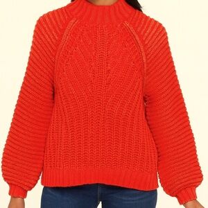 Free People Orange Ribbed Cable-Knit  Sweater